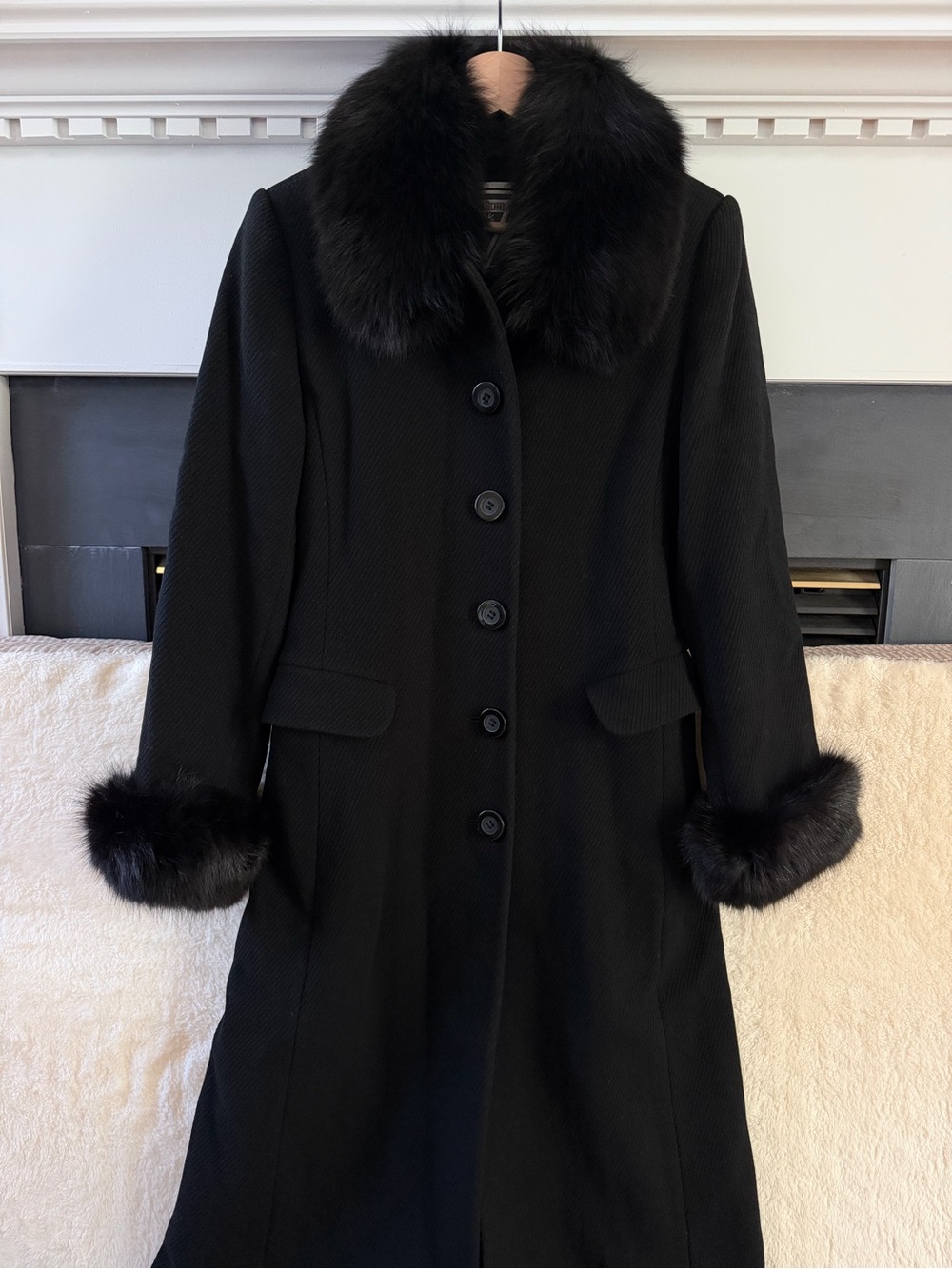 Marvin Richards Vintage Cashmere Wool Fur Long Black Coat Size 6